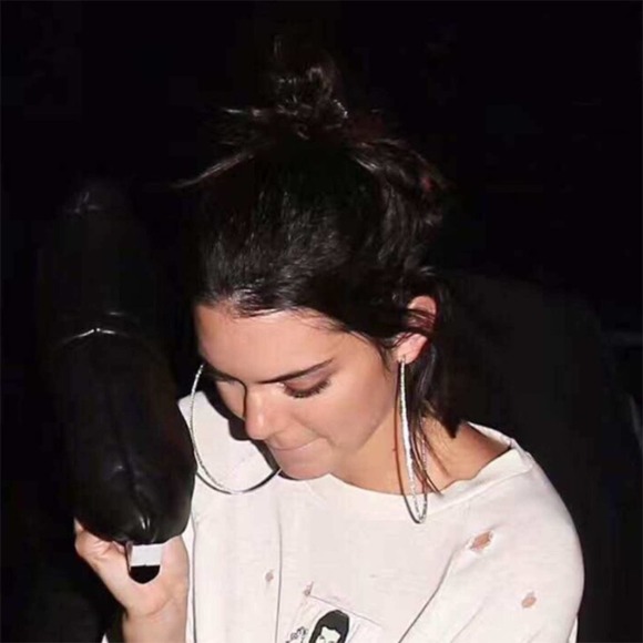 Big Large Gold Hoop Circle Rhinestone Earrings - Picture 5 of 5